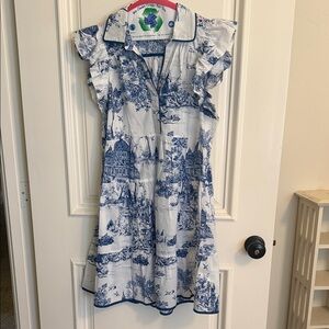 Blue and White Tiered Dress